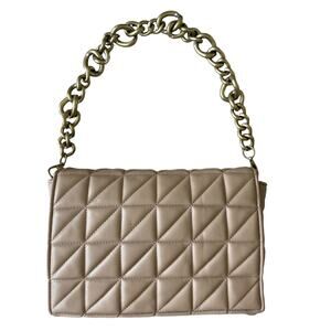 ZARA Women's Beige Quilted Shoulder Bag w/ Chunky Gold Chain